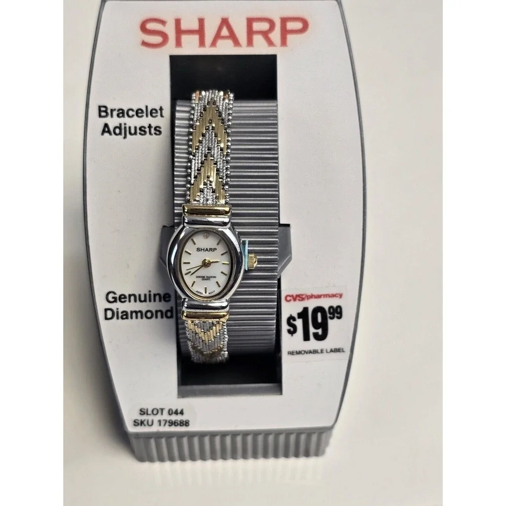 Vintage Sharp‎ Genuine Diamond Quartz Ladies Watch Mother Of Pearl Dial NOS